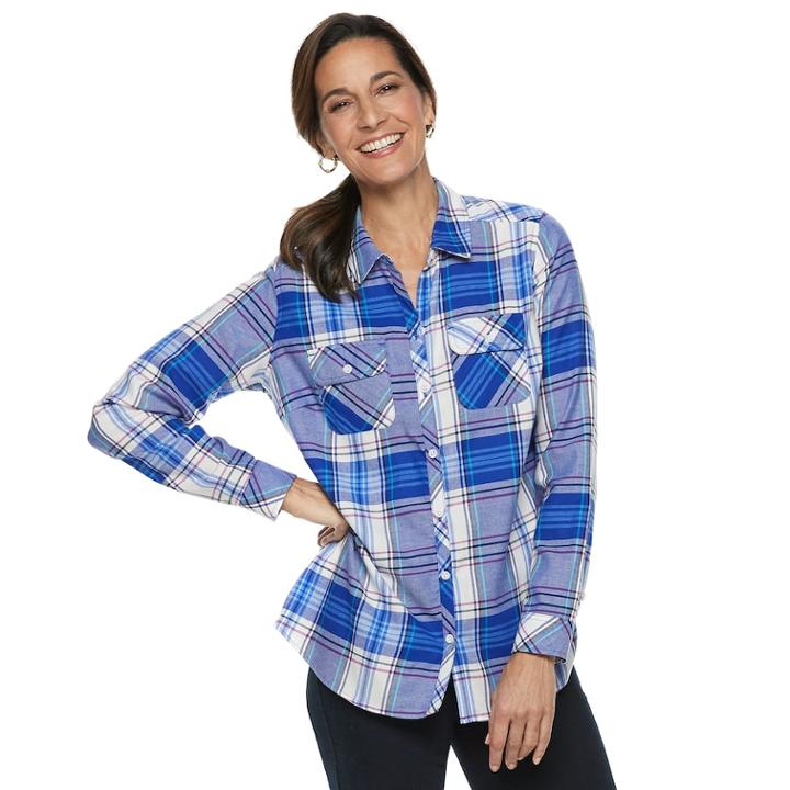 Women's Croft & Barrow&reg; Classic Soft Shirt, Size: Medium, Med Blue