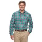 Big & Tall Izod Harbor Plaid Classic-fit Twill Button-down Shirt, Men's, Size: 3xl Tall, Green