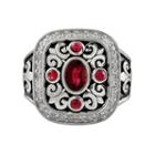 Sterling Silver 1/2-ct. T.w. Diamond And African Ruby Fleur-de-lis Etruscan Ring, Women's, Size: 7, Red