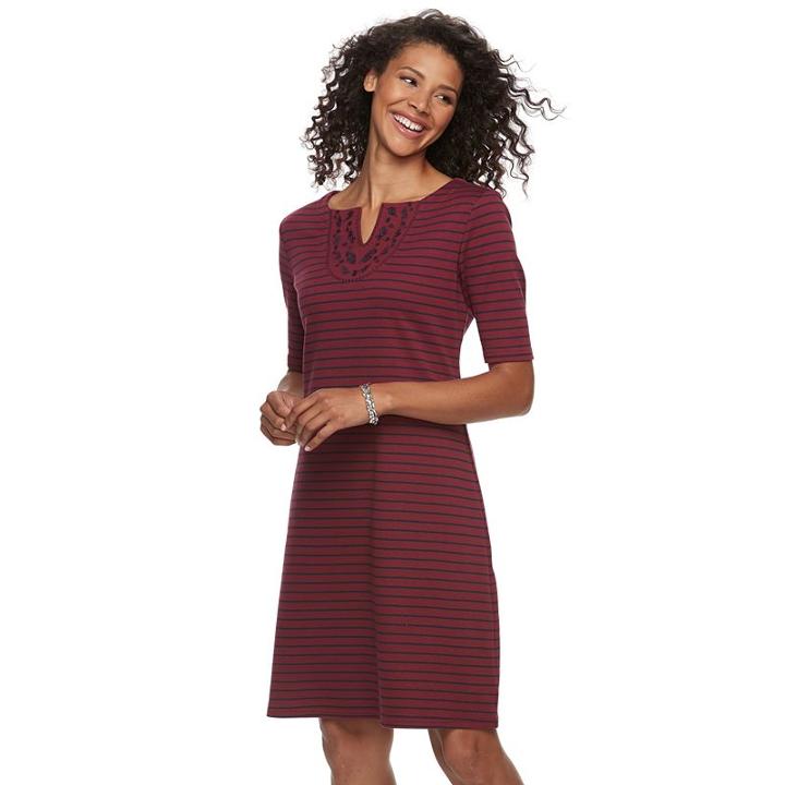 Women's Croft & Barrow&reg; Embroidered Dress, Size: Small, Dark Red