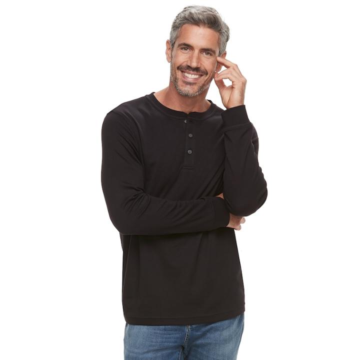 Men's Croft & Barrow&reg; Classic-fit Easy-care Henley, Size: Small, Black