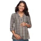 Maternity A:glow Plaid Flannel Tunic, Women's, Size: Xs Maternity, Light Grey