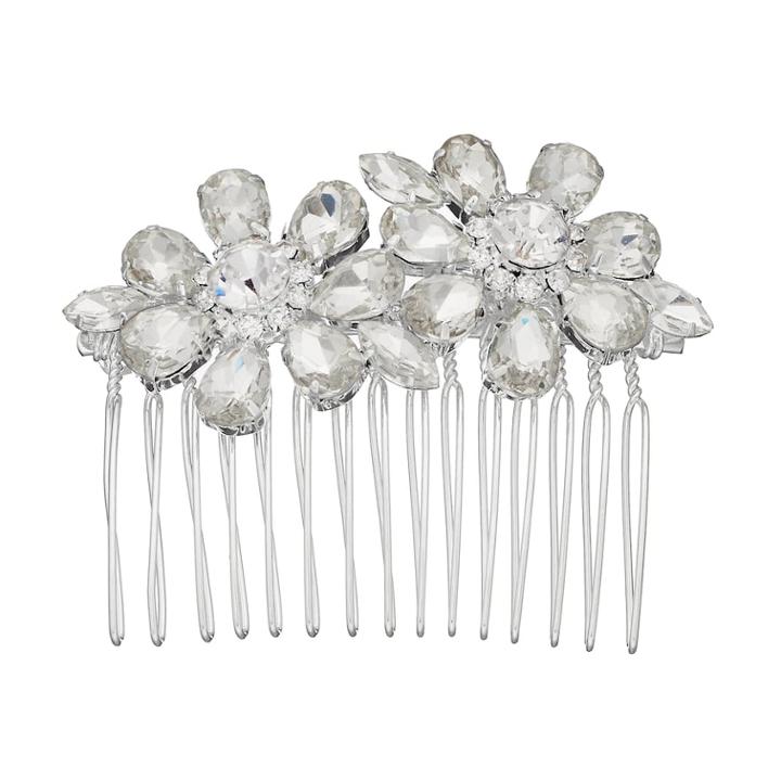 Simulated Crystal Flower Wide Hair Comb, Women's, Silver
