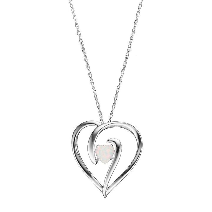 Sterling Silver Lab-created Opal Heart Pendant, Women's, Size: 18, White