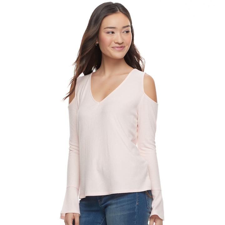 Juniors' So&reg; Cozy Cold-shoulder Top, Teens, Size: Small, Light Pink