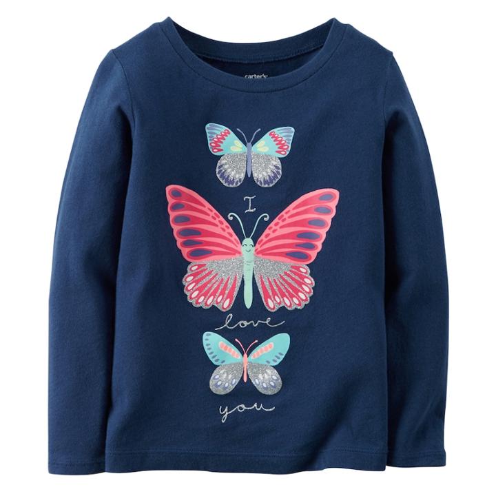Girls 4-8 Carter's Long Sleeve Glitter Graphic Tee, Size: 4, Blue