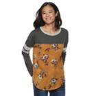 Juniors' Rewind Knit-to-woven Long Sleeve Tee, Teens, Size: Small, Gold