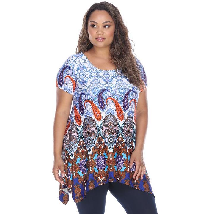 Plus Size White Mark Paisley Sharkbite-hem Tunic, Women's, Size: 1xl, Blue (navy)
