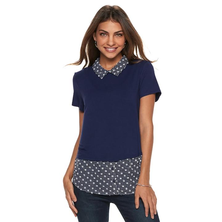 Women's Elle&trade; Mock-layer Top, Size: Large, Blue (navy)