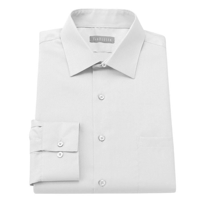 Men's Van Heusen Fitted Easy-care Pique Spread-collar Dress Shirt, Size: 18-34/35, White
