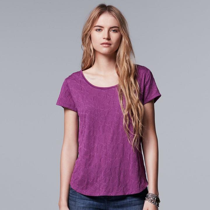 Petite Simply Vera Vera Wang Windy Jacquard Tee, Women's, Size: L Petite, Med Purple