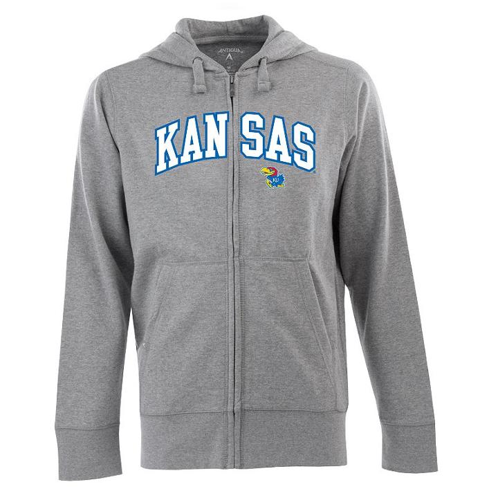 Men's Kansas Jayhawks Signature Zip Front Fleece Hoodie, Size: Xl, Grey