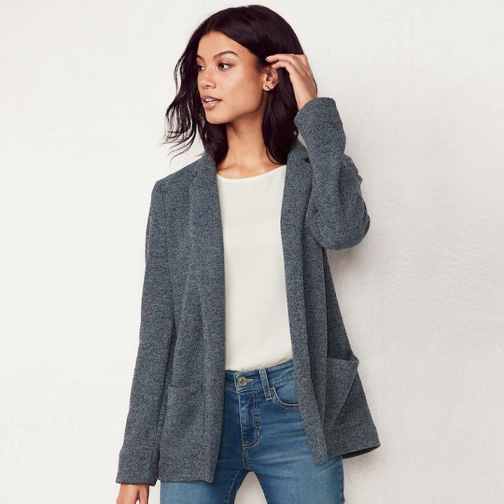 Women's Lc Lauren Conrad Cozy Open-front Blazer, Size: Xxl, Blue