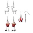 Santa Claus, Reindeer & Ornament Drop Earring Set, Women's, Multicolor