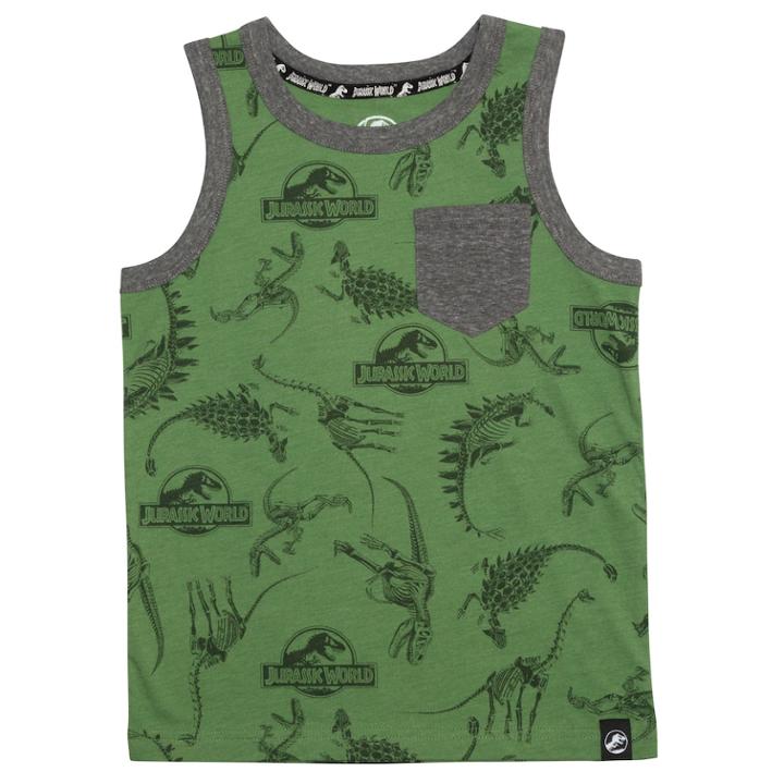 Boys 4-7x Jurassic World: Fallen Kingdom Dinosaur Skeletons & Logo Pocket Tank Top, Size: 5, Med Green