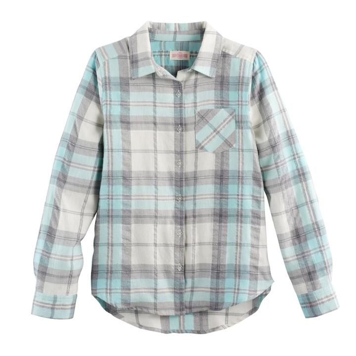 Girls 7-16 & Plus Size So&reg; Button-down Metallic Plaid Shirt, Size: 18 1/2, Light Grey