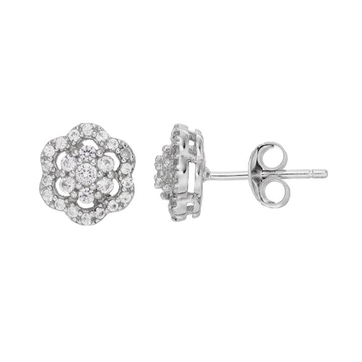 Pure Radiance Lab-created White Sapphire & Diamond Accent Flower Cluster Stud Earrings, Women's