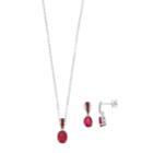 Sterling Silver Lab-created Ruby Oval Pendant & Earring Set, Women's, Red