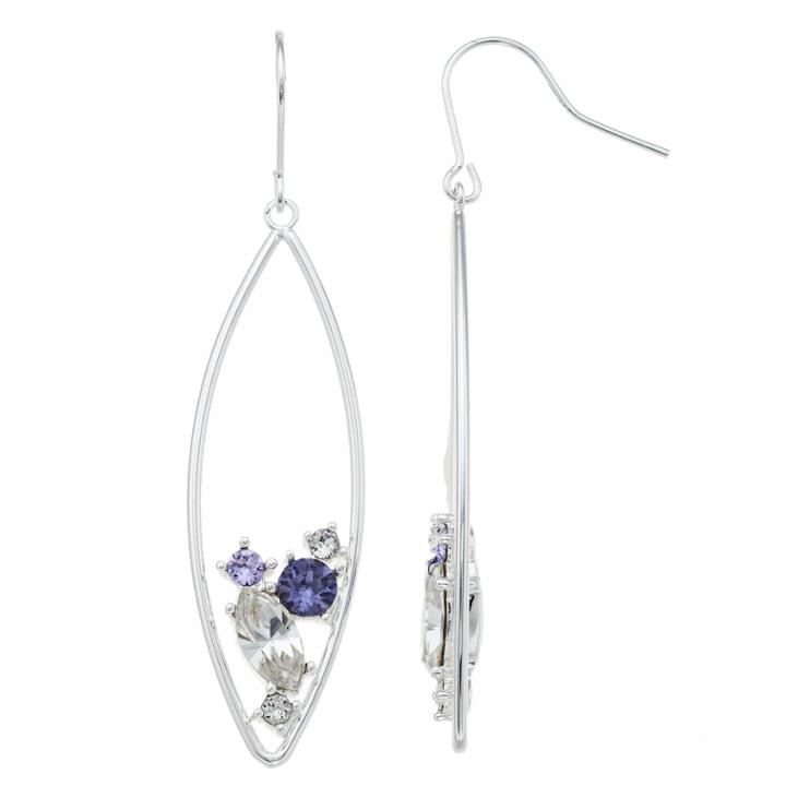 Brilliance Silver Tone Swarovski Crystal Oval Hoop Earrings, Women's, Multicolor