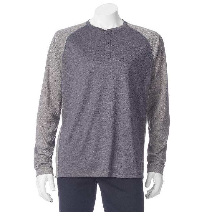Men's Free Country Birdseye Heathered Henley, Size: Small, Silver