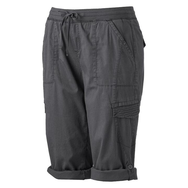 Juniors' Plus Size Unionbay Harriet Roll-tab Capris, Girl's, Size: 20 W, Grey Other