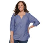 Plus Size Croft & Barrow&reg; Splitneck Peasant Top, Women's, Size: 3xl, Med Blue