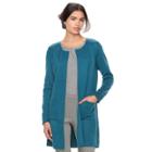 Women's Elle&trade; Long Cardigan Jacket, Size: Small, Turquoise/blue (turq/aqua)