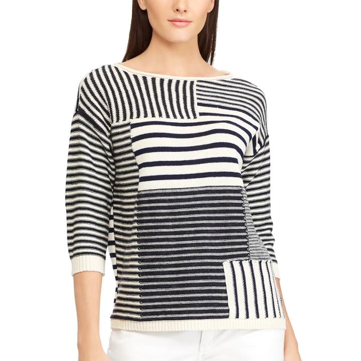 Women's Chaps Striped Boatneck Sweater, Size: Large, Blue (navy)