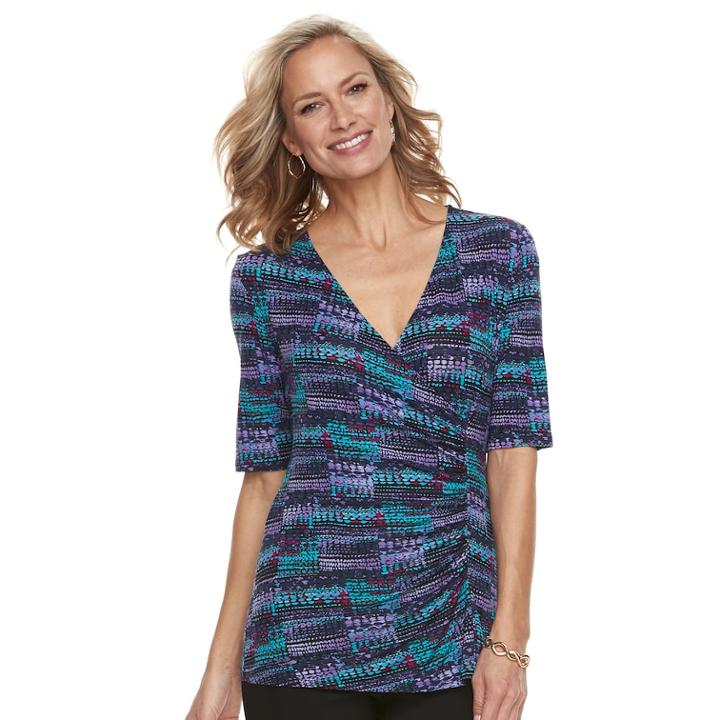 Women's Dana Buchman Printed Surplice Top, Size: Small, Med Purple