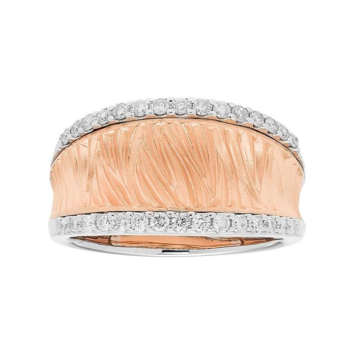 14k Rose Gold 3/8 Carat T.w. Diamond Textured Concave Ring, Women's, Size: 5.50, White