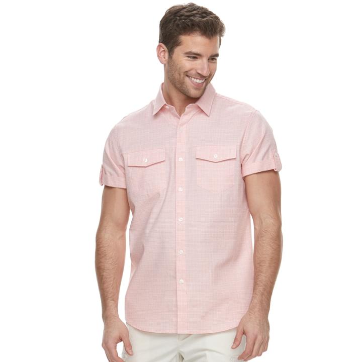 Men's Apt. 9&reg; Premier Flex Slim-fit Stretch Textured Woven Button-down Shirt, Size: Small Slim, Lt Orange