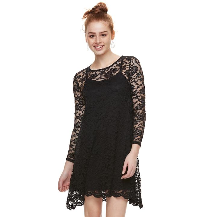 Juniors' Wallflower Lace Swing Dress, Teens, Size: Medium, Grey Other