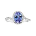 Sterling Silver Tanzanite & White Zircon Bypass Ring, Women's, Size: 8, Blue