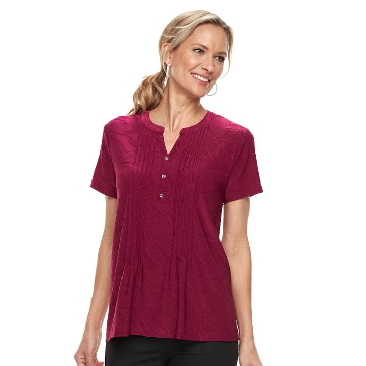 Women's Croft & Barrow&reg; Jacquard Pintuck Henley Top, Size: Xs, Dark Pink
