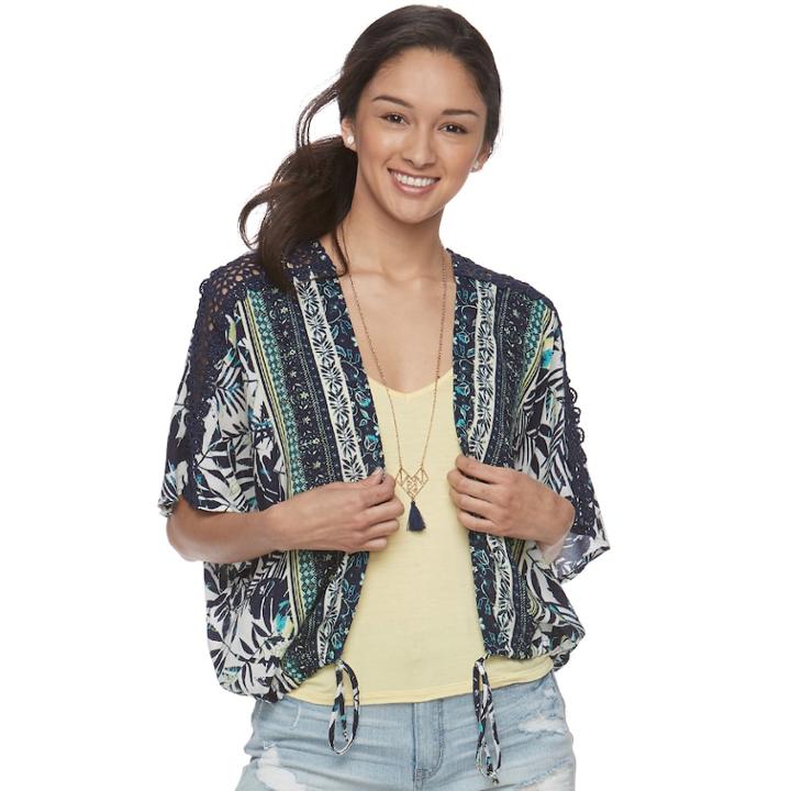 Juniors' Neon Soul Printed Kimono, Tank & Necklace Set, Teens, Size: Xs, Blue (navy)