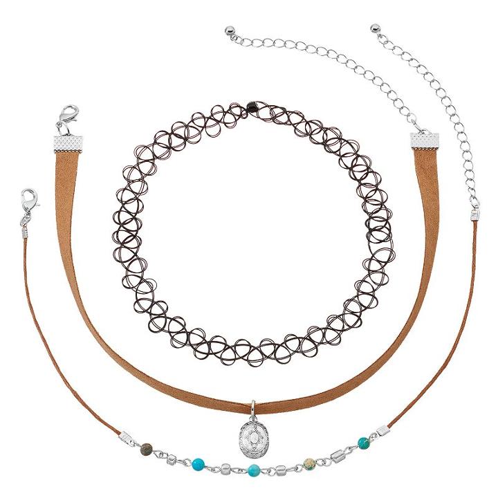 Mudd&reg; Cord & Tattoo Choker Necklace Set, Girl's, Turq/aqua
