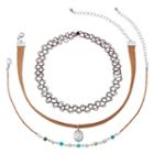 Mudd&reg; Cord & Tattoo Choker Necklace Set, Girl's, Turq/aqua