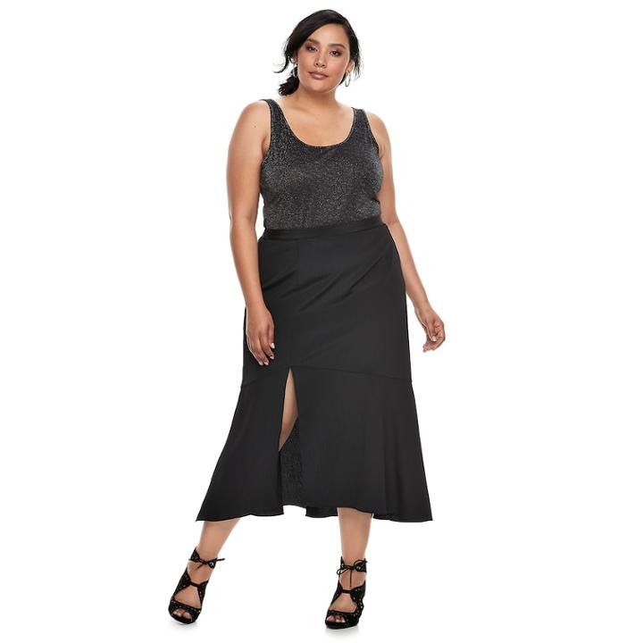 Plus Size Jennifer Lopez Front Slit Yoryu Maxi Skirt, Women's, Size: 2xl, Black