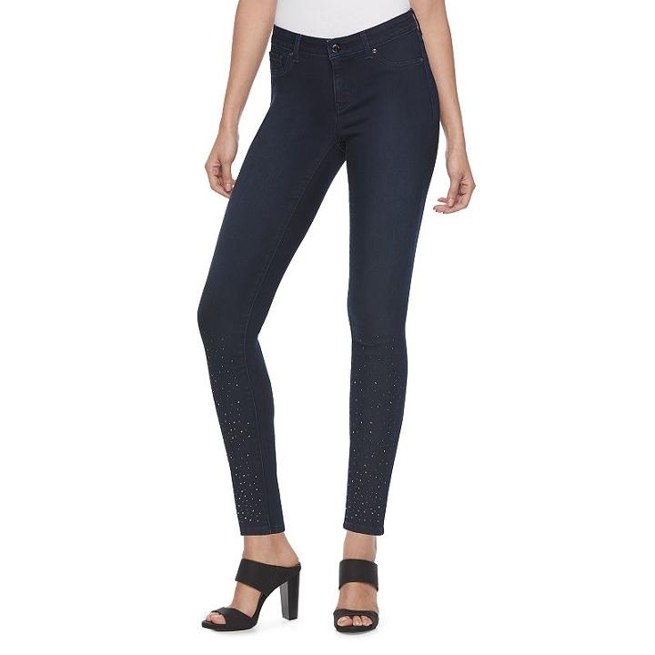 Women's Jennifer Lopez Embellished Super Skinny Jeans, Size: 0, Dark Blue