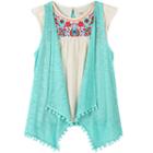 Girls 7-16 Speechless Pom-pom Slubbed Vest & Embroidered Babydoll Top Set, Girl's, Size: Medium, Green Oth
