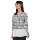 Women's Elle&trade; Floral Grid Mock-layer Top, Size: Medium, Grey