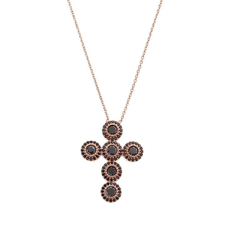 Cubic Zirconia 14k Rose Gold Over Silver Cross Necklace, Women's, Size: 18, Black