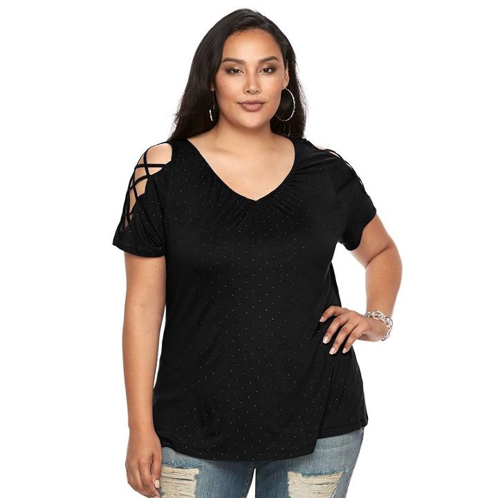 Plus Size Jennifer Lopez Lace-up Cold-shoulder Tee, Women's, Size: 2xl, Oxford