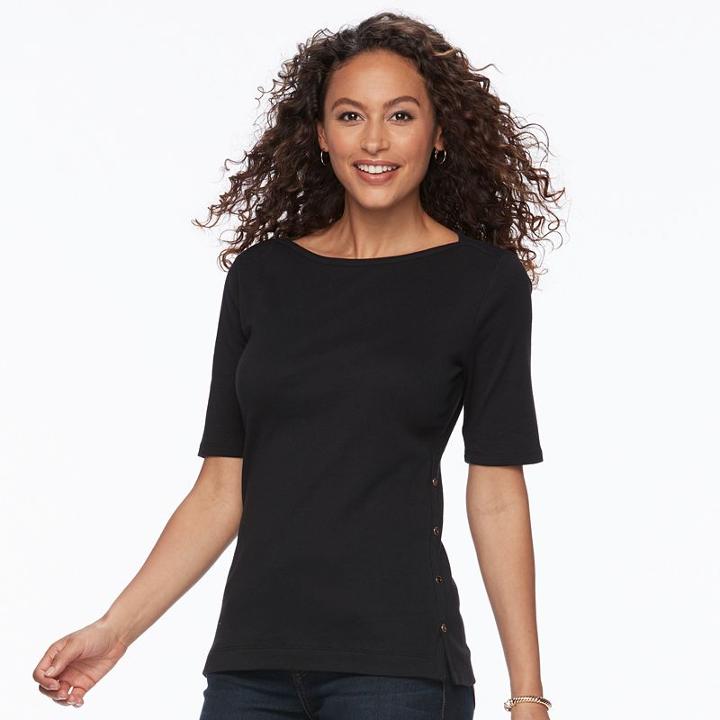 Women's Croft & Barrow&reg; Side-button Top, Size: Large, Black