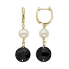Freshwater Cultured Pearl & Onyx 14k Gold Drop Earrings, Women's, Black
