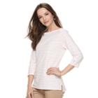 Women's Croft & Barrow&reg; Striped Button Sleeve Tee, Size: Xxl, Light Pink