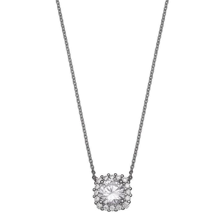 Primrose Sterling Silver Cubic Zirconia Halo Pendant Necklace, Women's, Size: 18, White