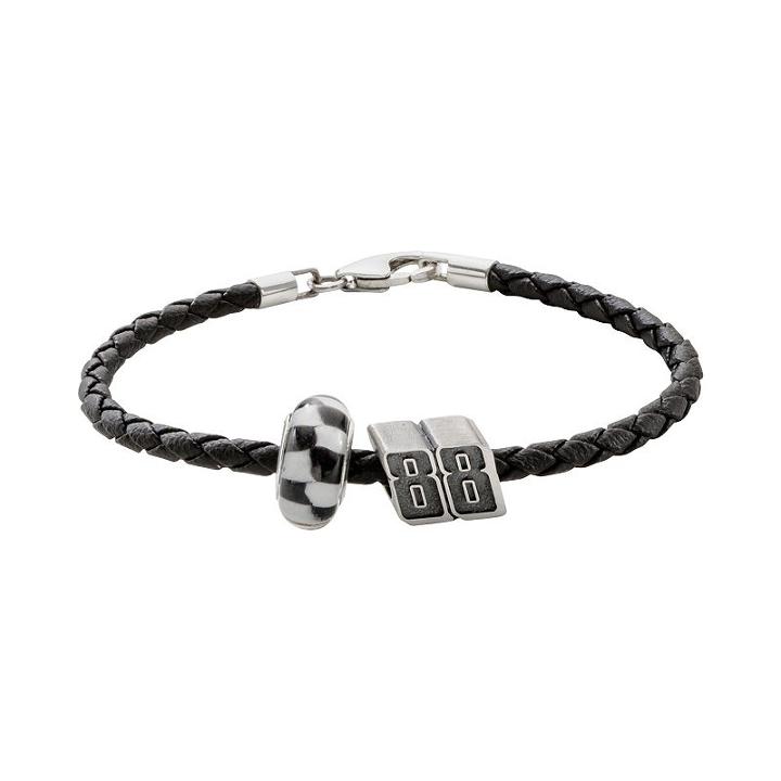 Insignia Collection Nascar Dale Earnhardt Jr. Leather Bracelet And Sterling Silver 88 Bead Set, Women's, Size: 7.5, Grey