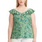Plus Size Chaps Print Ruffled Sleeveless Top, Women's, Size: 3xl, Green