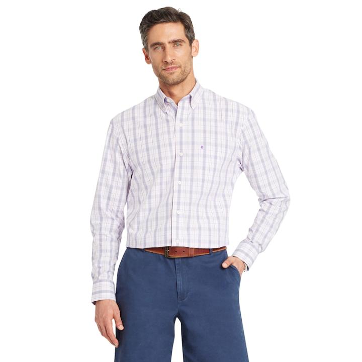 Men's Izod Classic-fit Essential Plaid Woven Button-down Shirt, Size: Medium, Brt Purple